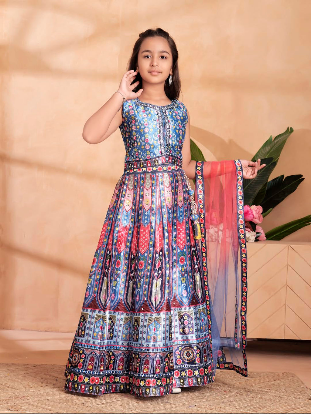 Aarika Girls Ethnic Wear Teal Blue Colour Floral Print/Embellished Lehenga Choli Set With Dupatta-(6 Months-13 Years)-(LCH-HT-21