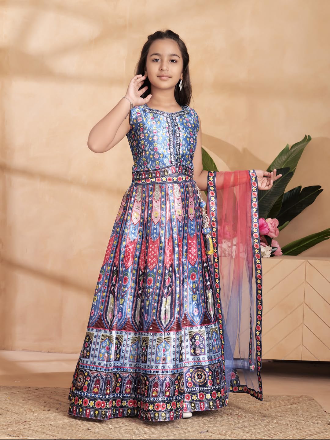 Aarika Girls Ethnic Wear Teal Blue Colour Floral Print/Embellished Lehenga Choli Set With Dupatta-(6 Months-13 Years)-(LCH-HT-21