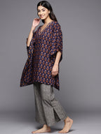 Libas Womens Printed Cotton Night Suit Set For Women Navy Blue