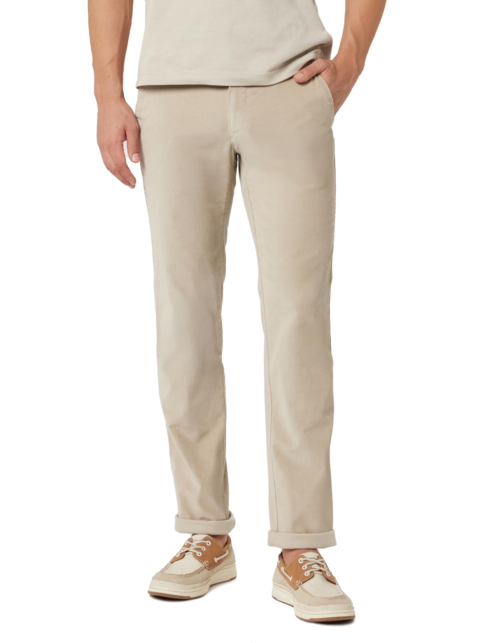 Men Beige Slim Tapered Fit Textured Flat Front Casual Trousers