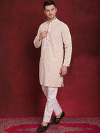 Jompers MenS Beige Sequin Embroidered Pure Cotton Kurtas (Beige, L)
