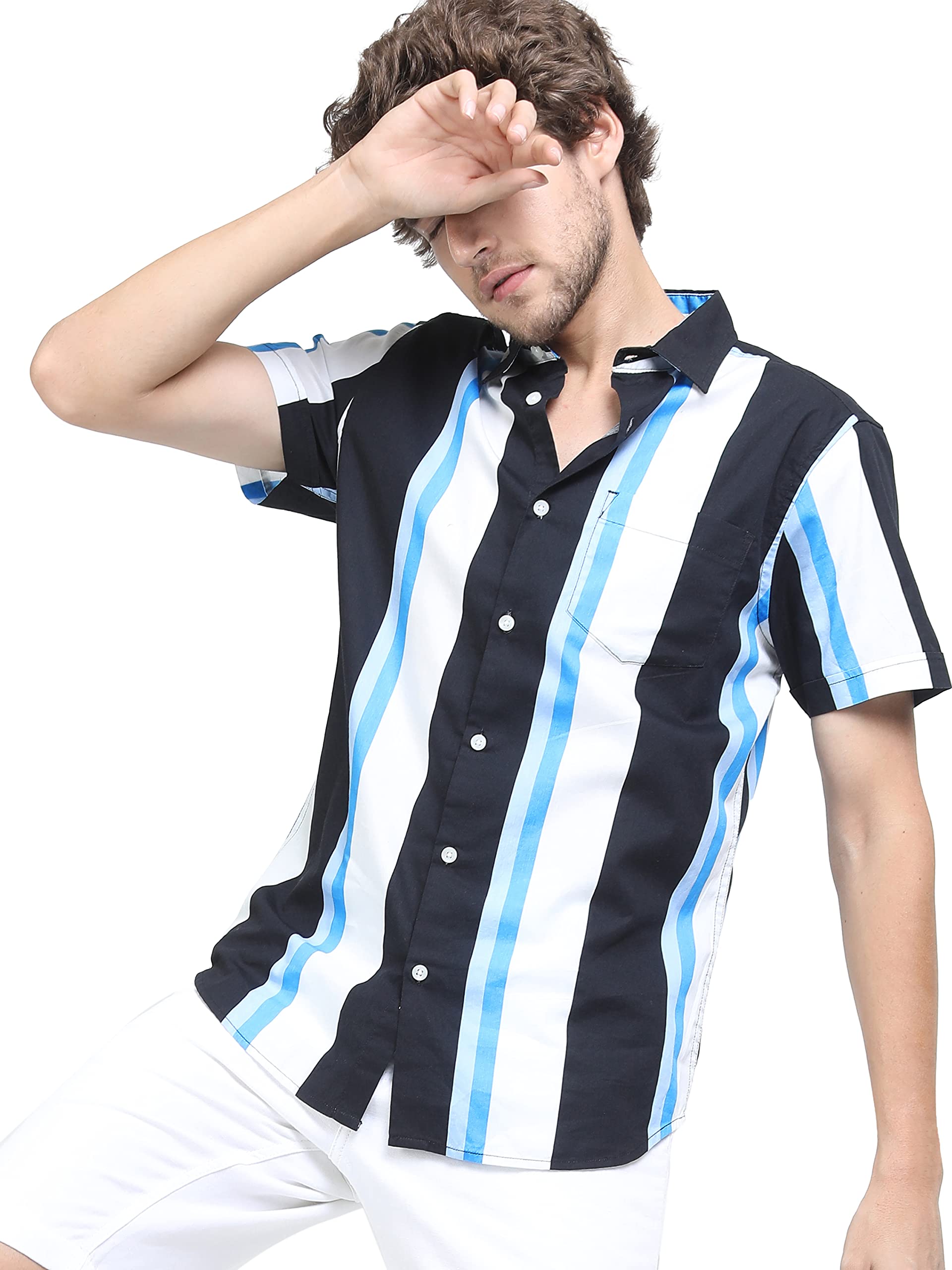 Ketch MenS Striped Straight Fit Shirt (Khsh000815_Blue/Black Xl)