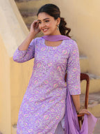 ANNI DESIGNER Women s Casual Rayon Blend Kurta with Pants and Dupatta, purple, 3XL