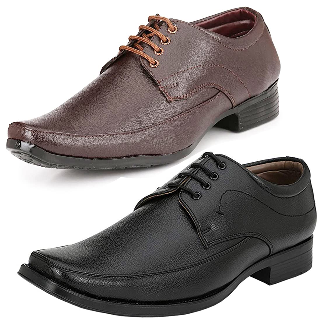Fashionable Trendy Formal Shoes/Party Shoes/ 2 Shoes Combo with Free Belt for Men and Boys (BAZAAR9004_VTR002BdrBlk005BdrBrw 9