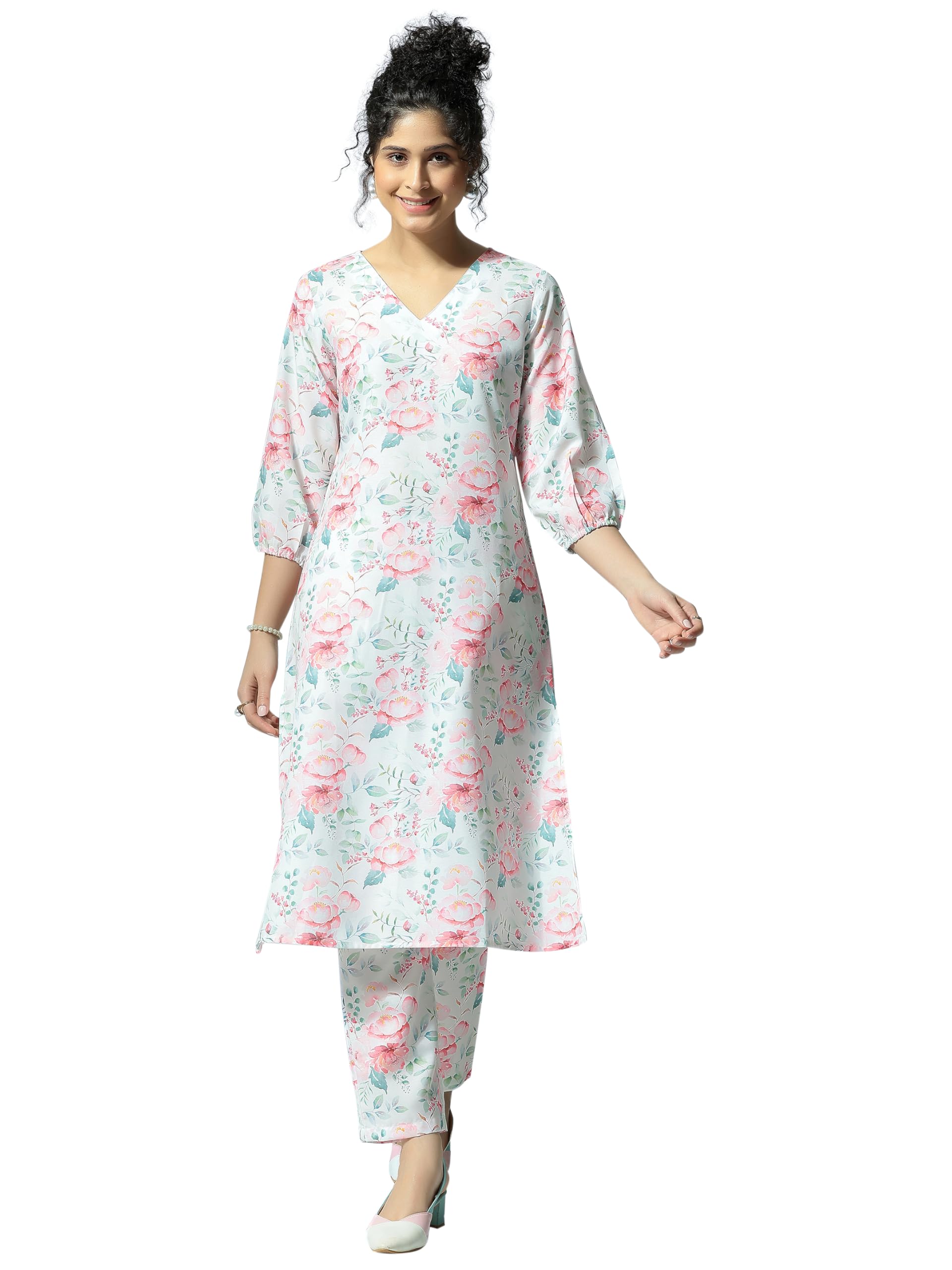 Libas WomenS Viscose Rayon Co Ord Set (49190_White
