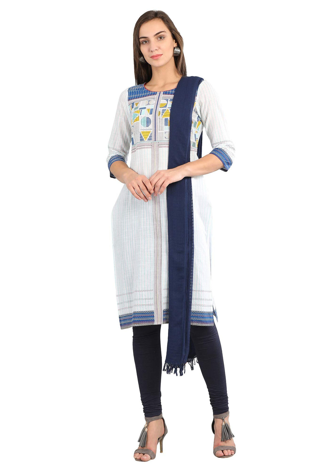 Aurelia WomenS Regular Fit Cotton Churidar (19Fea60024-600343_Blue_Large_Blue_L)