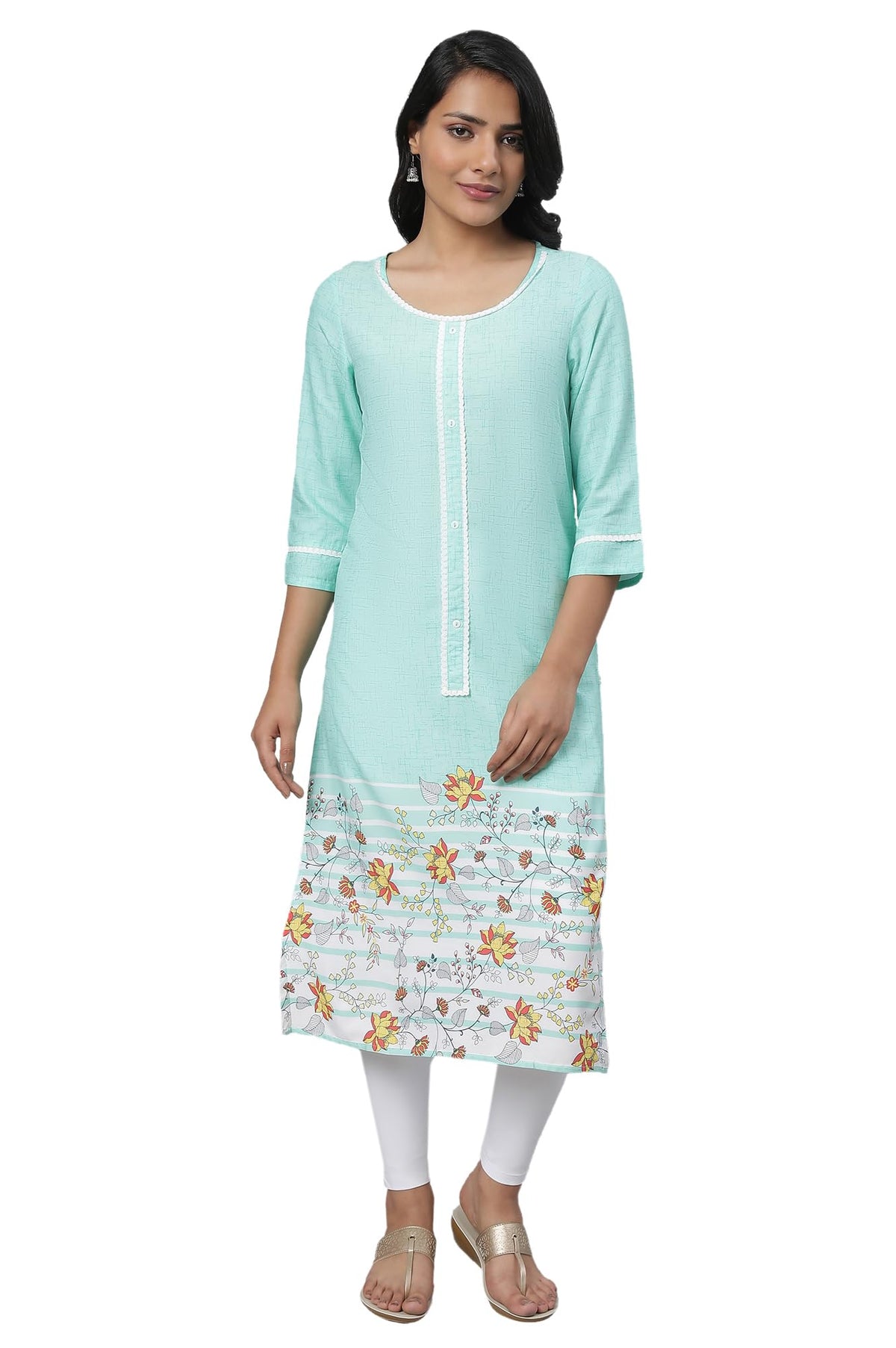 Aurelia Womens Cotton Blend Kurta & Tight (22FEAS14354-503677_White