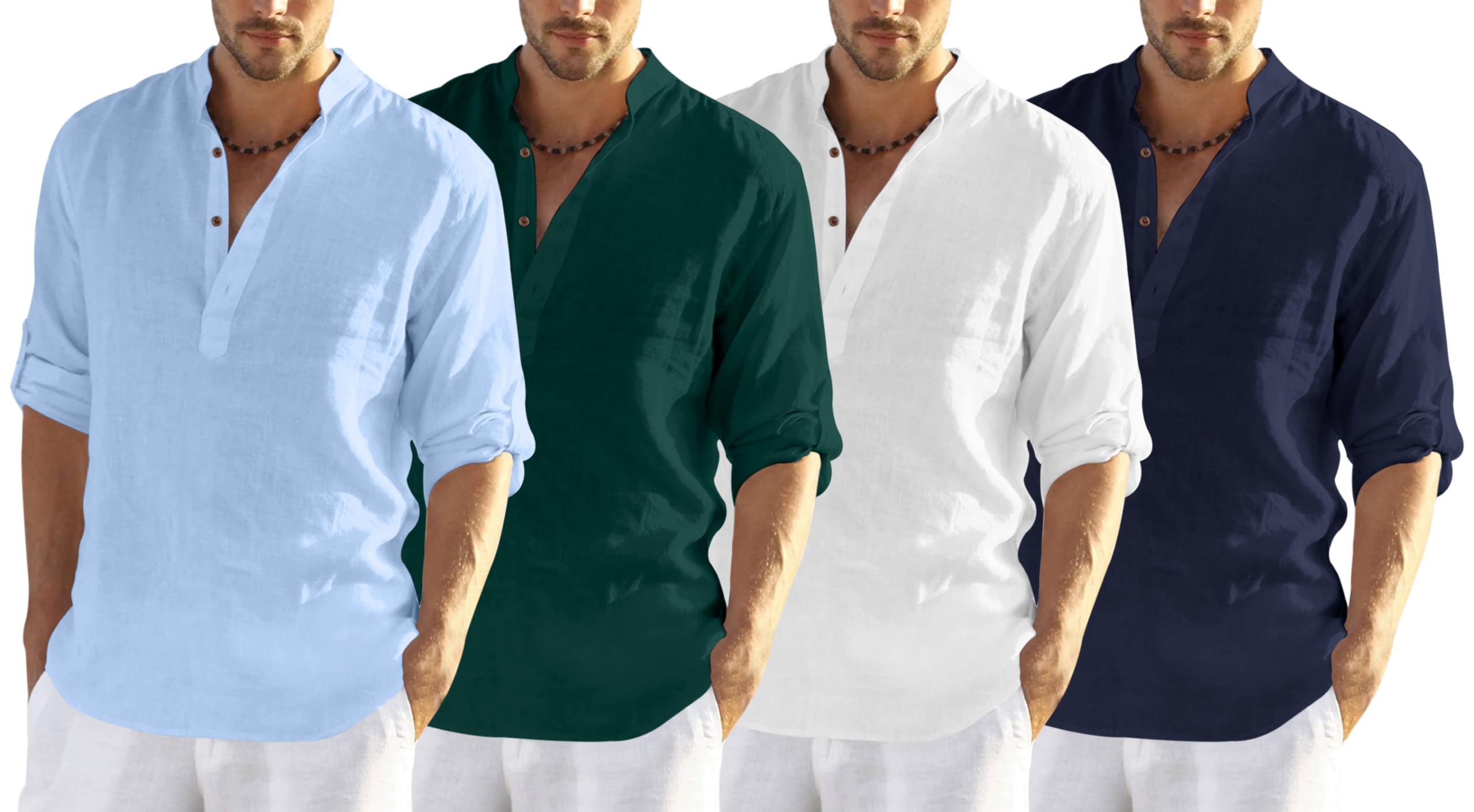 Zombom MenS Cotton Blend Solid Full Sleeve Regular Fit Kurta Shirt, Multicolor, S, Combo Set Of 4