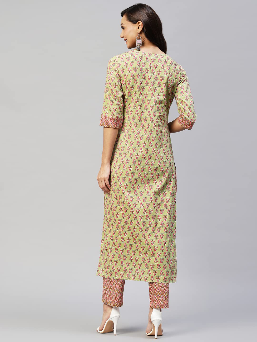 ANNI DESIGNER Womens Cotton Blend Straight Printed Kurta with Pant (Padwil Green_L_ Green_Large)