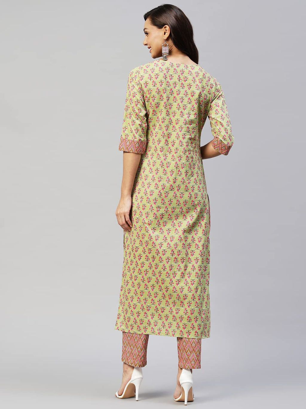 ANNI DESIGNER Womens Cotton Blend Straight Printed Kurta with Pant (Padwil Green_XXL_ Green_XX-Large)