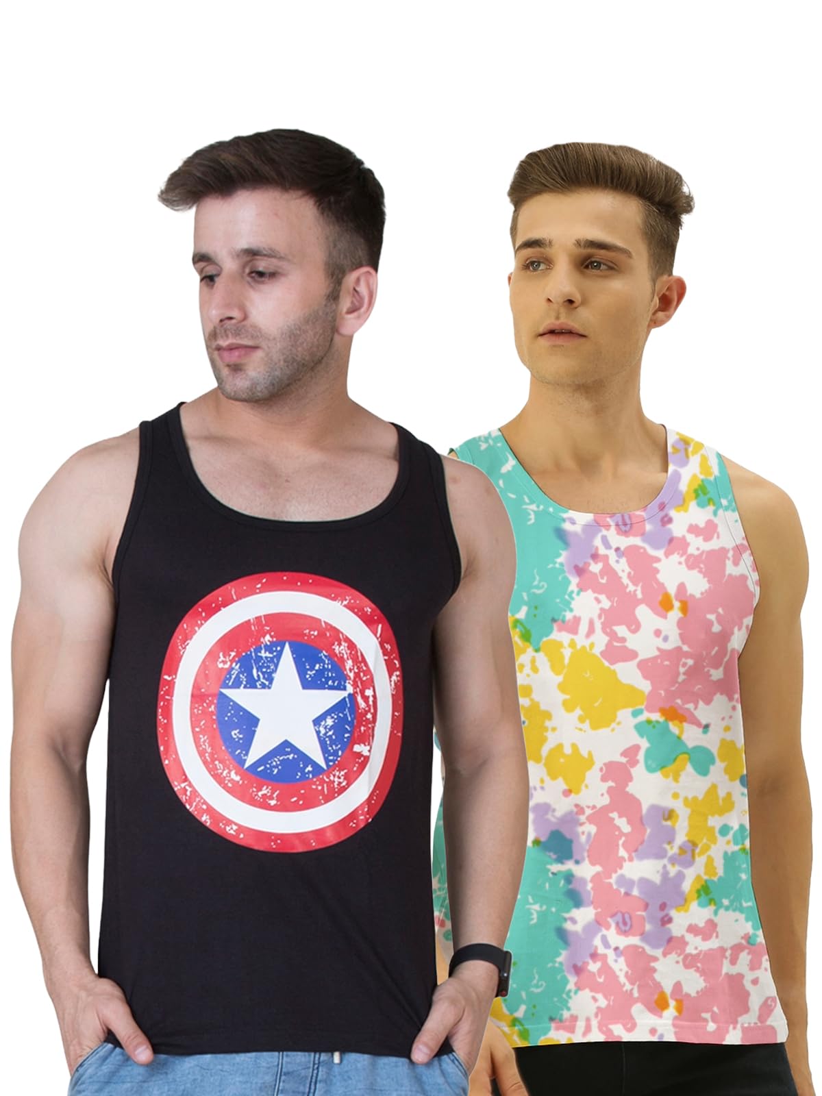Veirdo Men's Cotton Scoop Neck Regular Fit Printed Sleeveless Vest