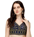 Vihu Fashion WomenS Silk Embroidery Sequins Zari Work Readymade Saree Blouse