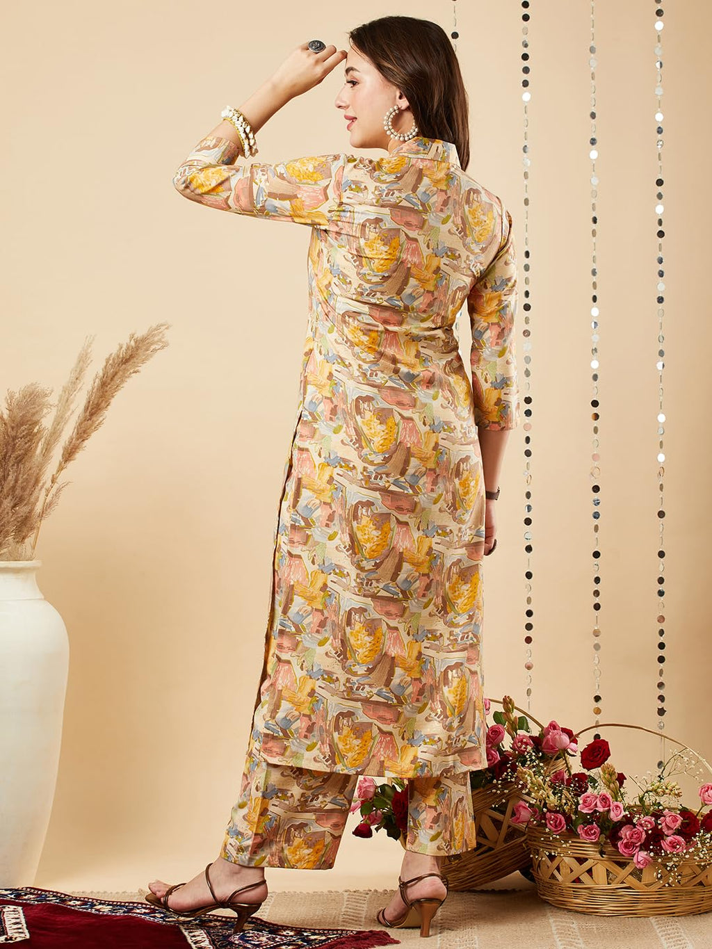 ANNI DESIGNER Ladies Cotton Blend Kurta with Trousers, yellow, S