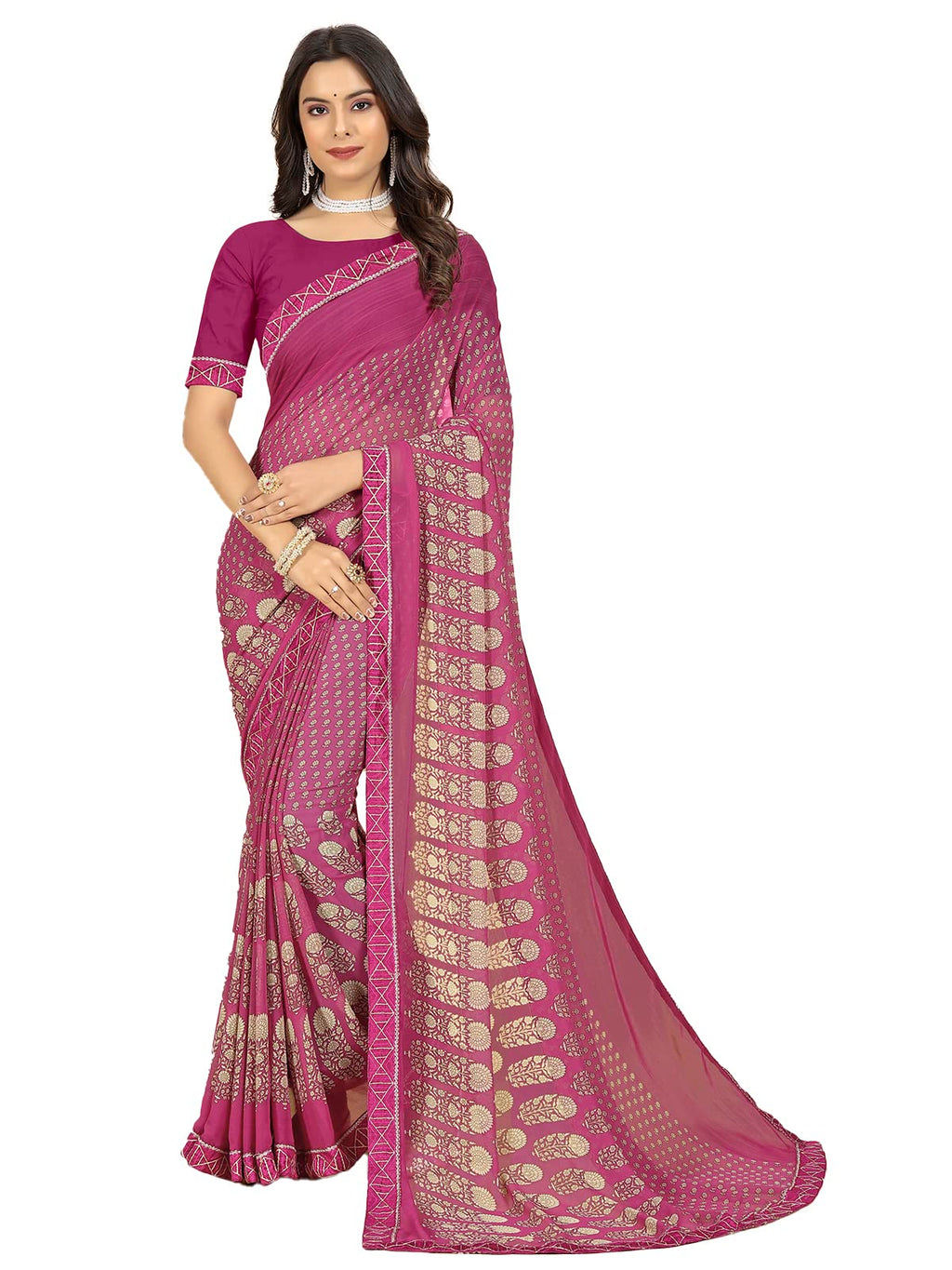 rangita Women Abstract Printed Georgette Saree With Blouse Piece - Purple (SIZE 5.5 MTR)