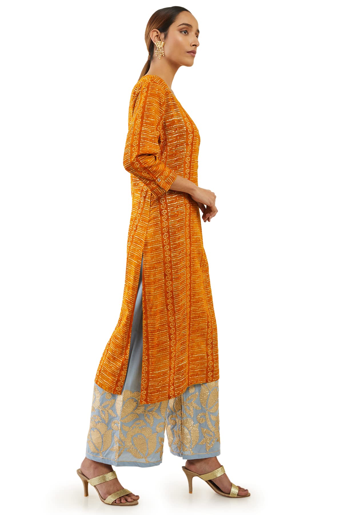 Soch Women'S Rayon Straight Kurta With Shibori Block Print