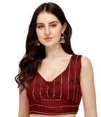 Pujia Mills Womens Silk Sequin Work Blouse (Batik Sequin Blouse_Maroon_38)