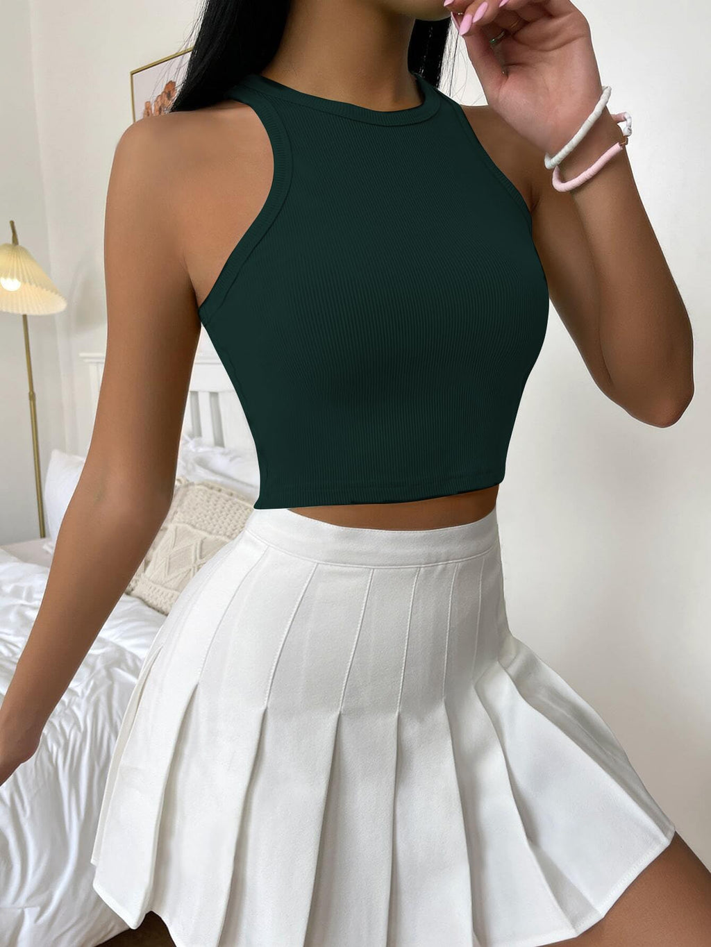 Toochki Top for Women| Crop Short Tops | Spandex | Dark Green | Strachable Tank Style Solid Tunics for Girls