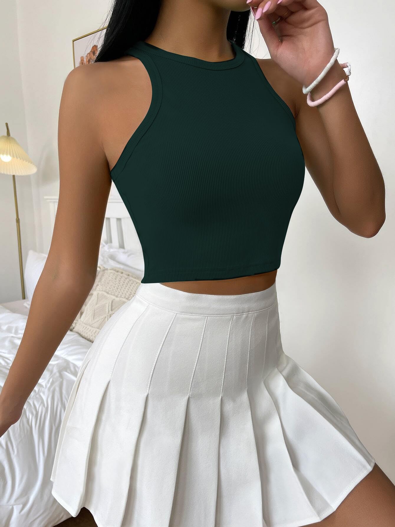 Toochki Top for Women| Crop Short Tops | Spandex | Dark Green | Strachable Tank Style Solid Tunics for Girls