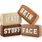 4 Pcs Preppy Makeup Bag Chenille Letter Nylon Cosmetic Bag Makeup Organizer Bag Toiletry Cosmetic Case Preppy Bag with Zipper St