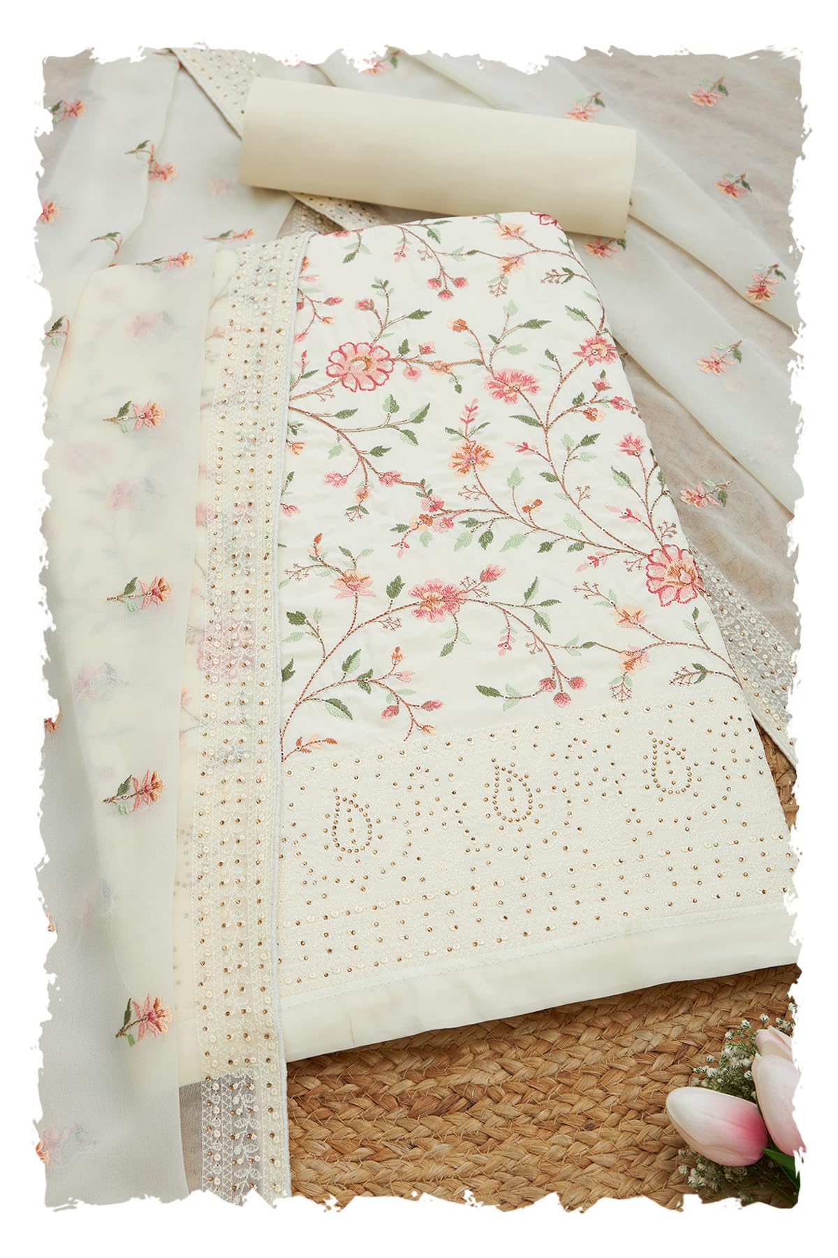Soch Women Floral Print Unstitch Dress Material with Work