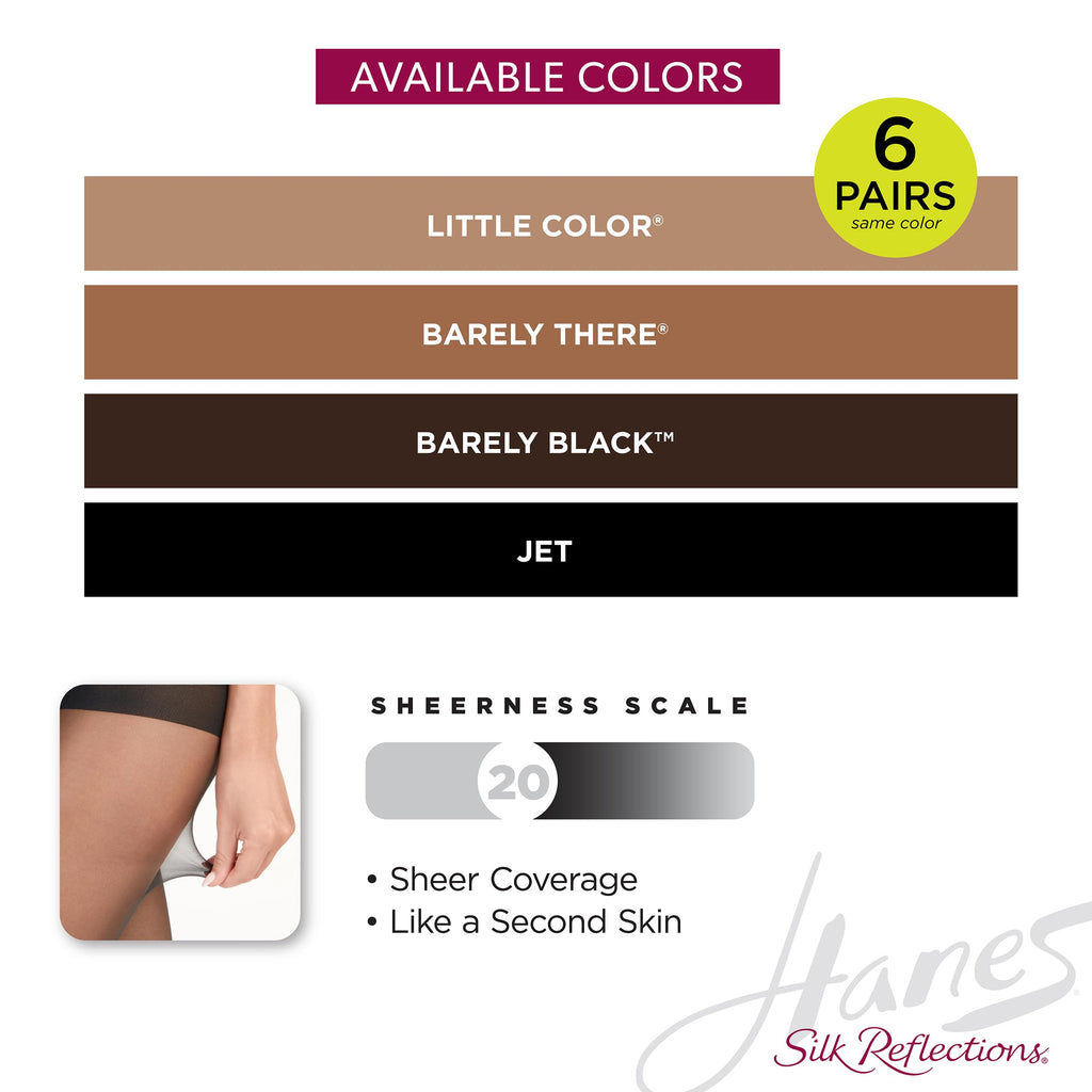 Hanes Womens Silk Reflections Control Top Reinforced Toe 718 - Multiple Packs Available Pantyhose, Barely There 6-pack, C-D US