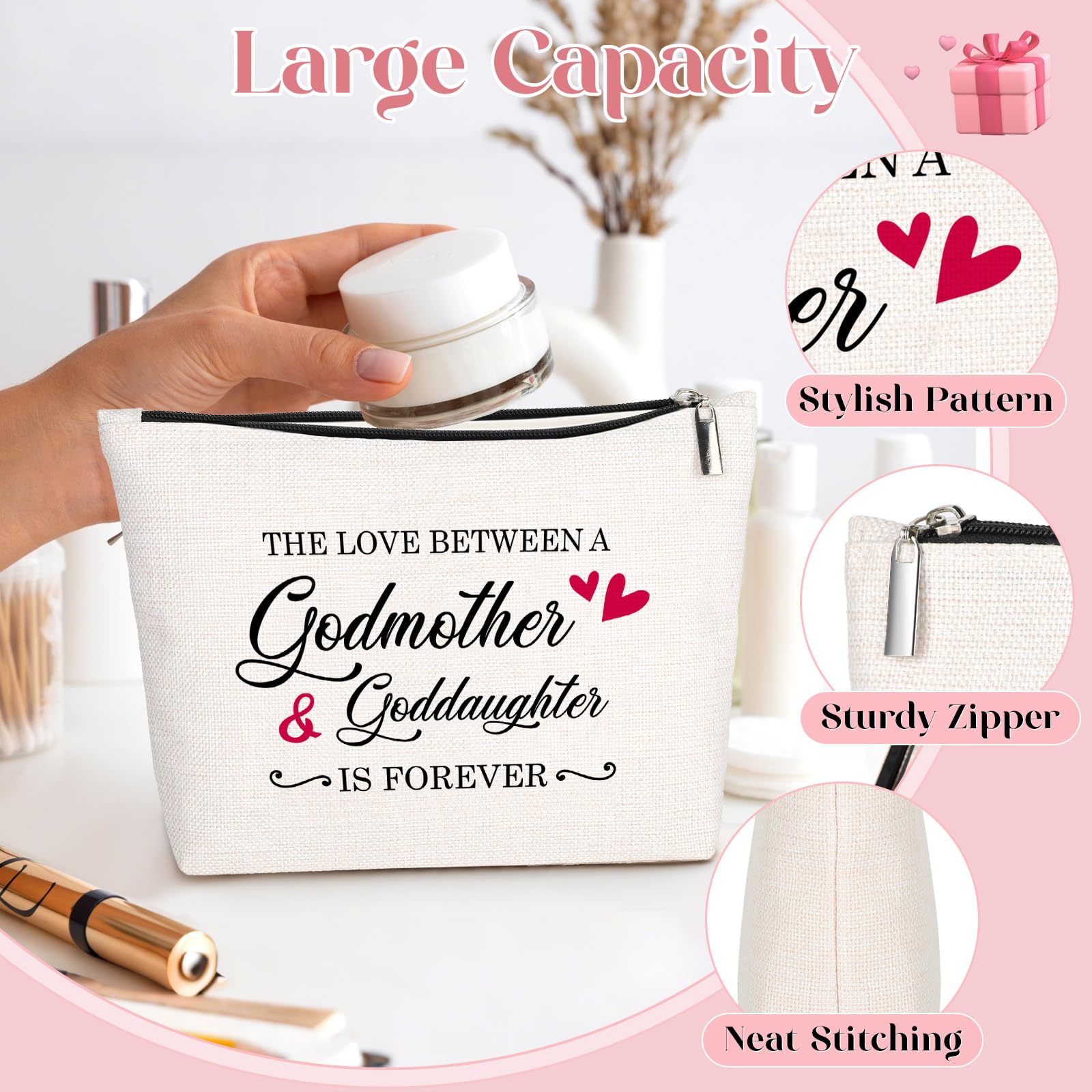 GevGuxLuo Godmother Gifts -Birthday Mother's Day Gift for Godmother -Christmas Gift for Godmother -Makeup Bag Gift