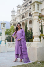 ANNI DESIGNER Women s Kurta with Trousers and Dupatta, purple, 4X-Large