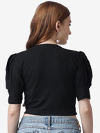 POPWINGS Casual Puff-Sleeves Ribbed Crop Top for Women || Sweet Heart Neck Summer Crop Top for Women || Crop Tops for Women Late