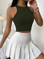 Toochki Top for Women| Crop Short Tops | Spandex | Olive | Strachable Tank Style Solid Tunics for Girls