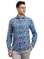 Turtle Men 100% Cotton Printed Slim Fit Blue Casual Shirt
