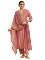 Gerua By Libas Womens Solid Silk Blend Straight Kurta With Trousers And Dupatta