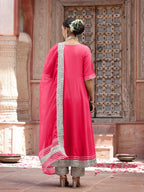 Stylum WomenS Solid Rayon Anarkali Kurta Pant & Dupatta Set