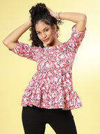 OOMPH! Peplum Tops for Women, Pink - mt797