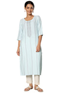 Libas Womens Yoke Design Viscose Straight Kurta For Women Blue