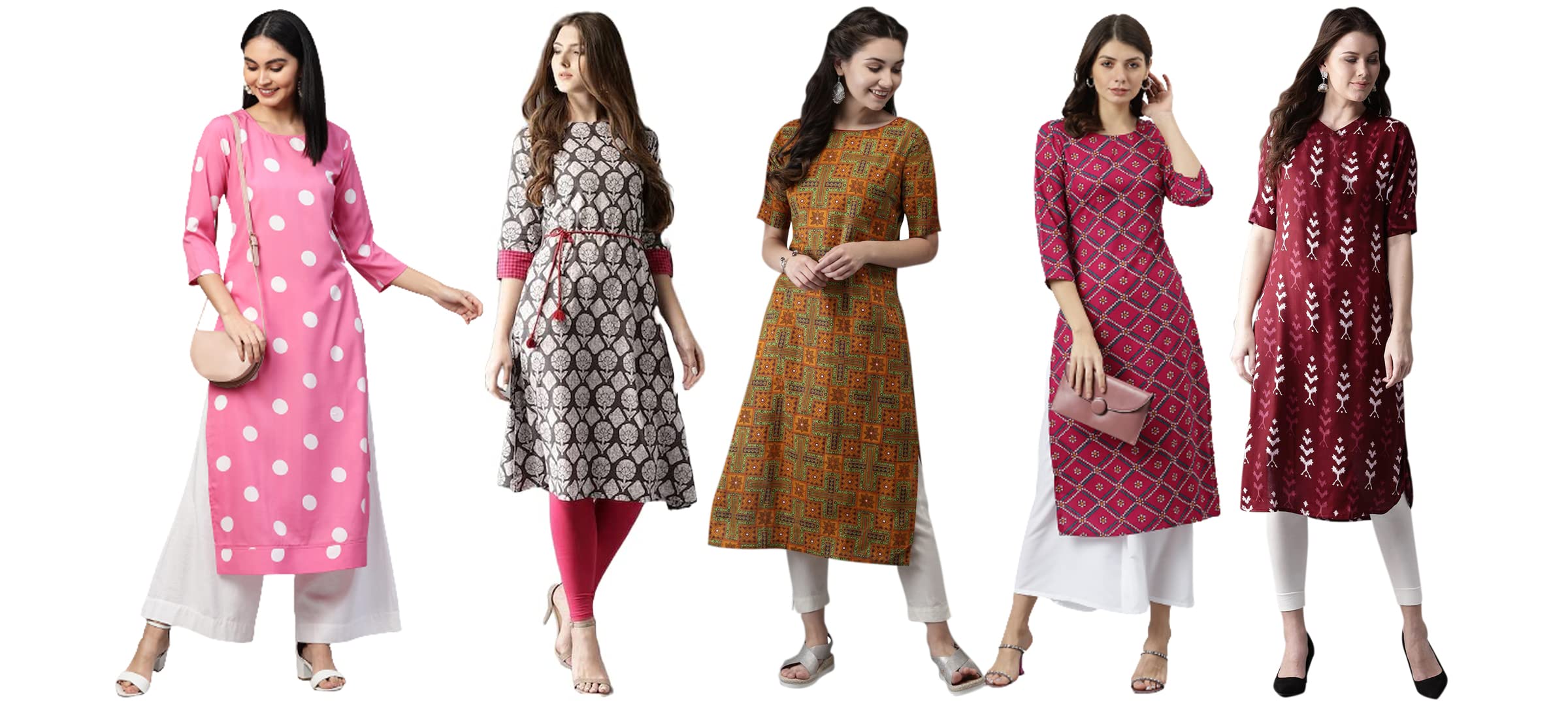 ANNI DESIGNER Women's Crepe Straight Printed Kurta Pack of 5 (Crepe-Combo-NW_023_S_Multicolor_Small)