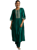 Gerua By Libas Womens Yoke Design Silk Blend A-Line Kurta With Trousers