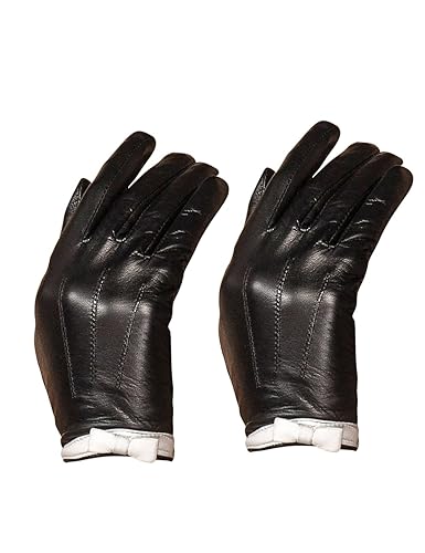 YISEVEN Women's Sheepskin Leather Gloves White Bow Knot Wool or Fleece Fur Lined Luxury for Ladies Winter Accessories Hand Warm