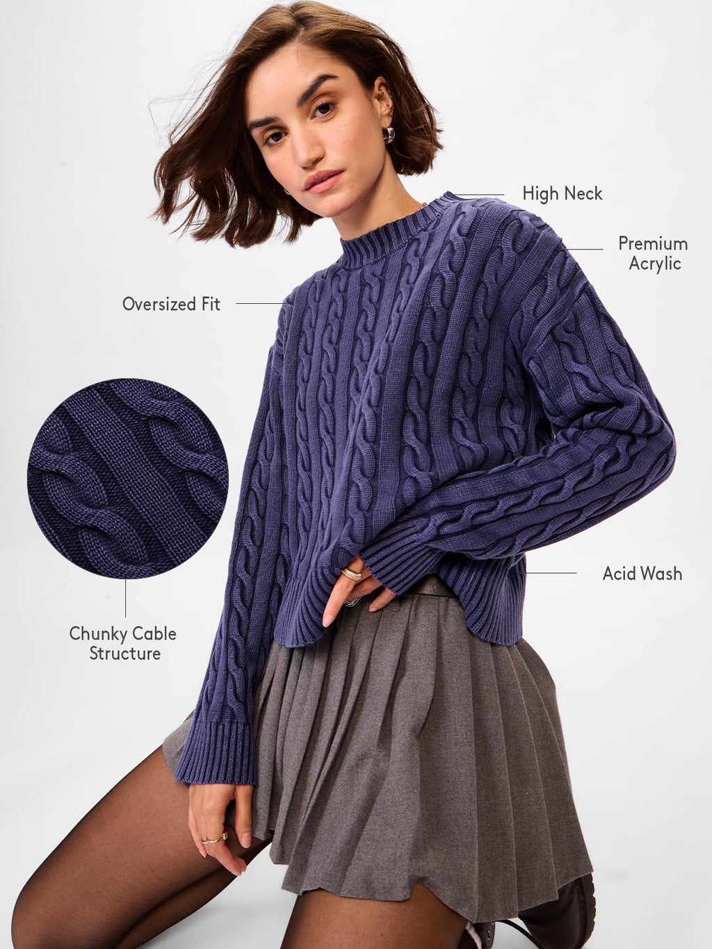 The Souled Store Solids: Grey Blue Women Oversized Sweater
