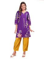 Womanista Womens Silk Blend Solid Regular 2 PC Co-ord Set 9251_Purple