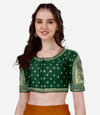 Pujia Mills Womens Heavy Embroidery Coding with Sequins and Diamond Work Half Sleeves Fancy Cutwork Readymade Saree Blouse.(Pal