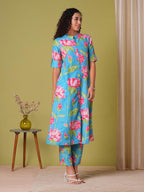 ANNI DESIGNER Women s Straight Printed Viscose Kurta with Trousers, Green, 44