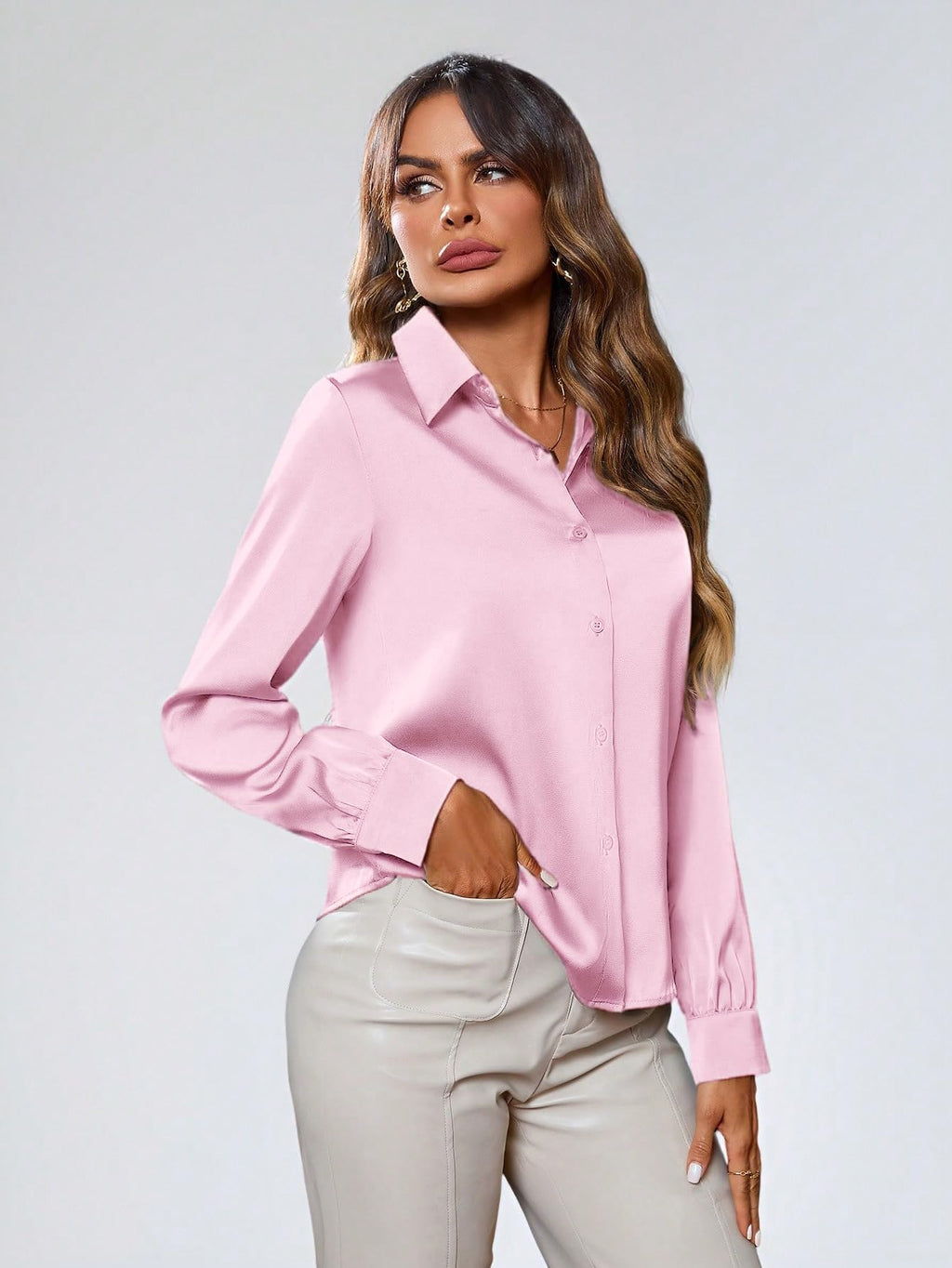 Indoprimo WomenS Solid Satin Casual Shirt | Stylish Western Long Sleeve Shirt For Women