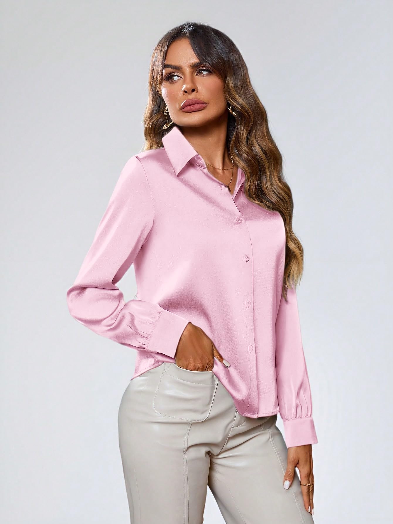 Indoprimo WomenS Solid Satin Casual Shirt | Stylish Western Long Sleeve Shirt For Women