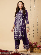 ANNI DESIGNER Womens Cotton Blend Straight Chikankari Embroidered Kurta with Palazzo Set (LKO Purple-NW_XL_Purple_X-Large)