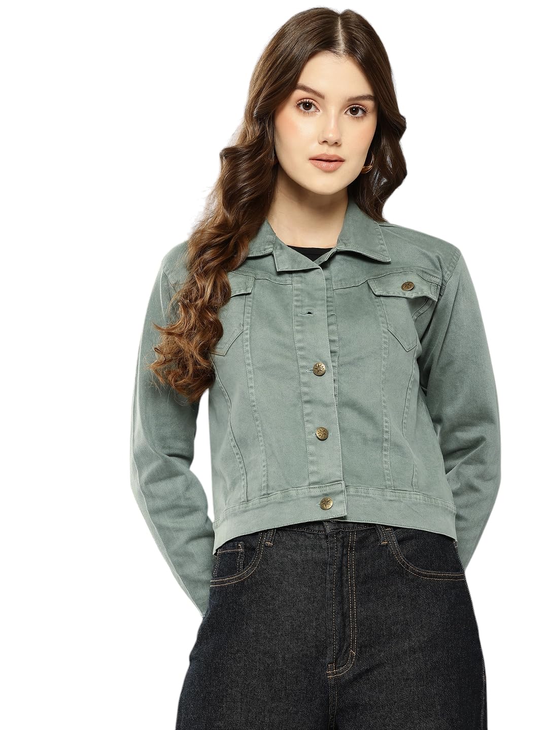 Aarika Womens Casual Wear Olive Green Denim Jacket-(S-L)-(DN-W-KG-02-OLIVE-M)