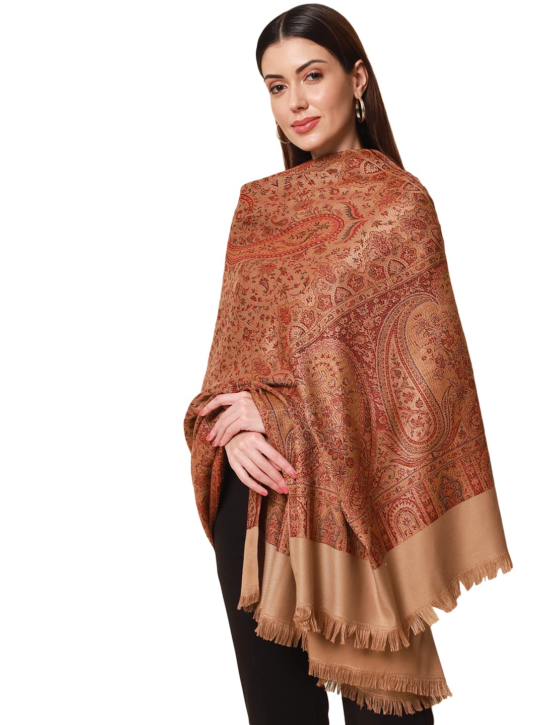 Pashmoda- Womens Faux Pashmina Jamawar Shawl, Wrap (SIZE: 40X80 Inches) (Brown)