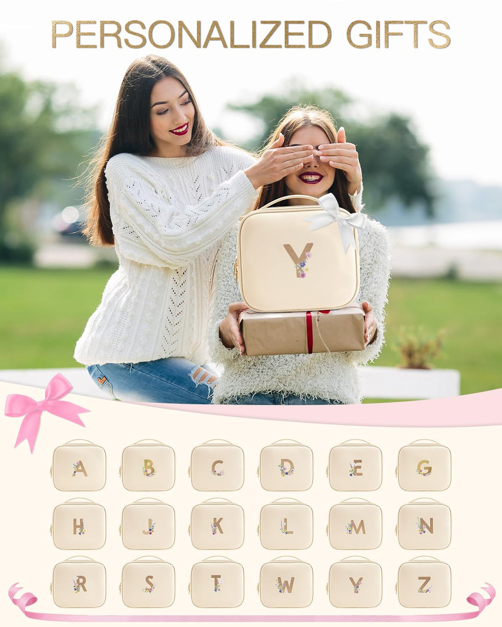 Vlando Teacher Appreciation Gifts for Women,Large Makeup Case Bag,Personalized Gifts for Girlfriend Wife Sister(Letter Y)