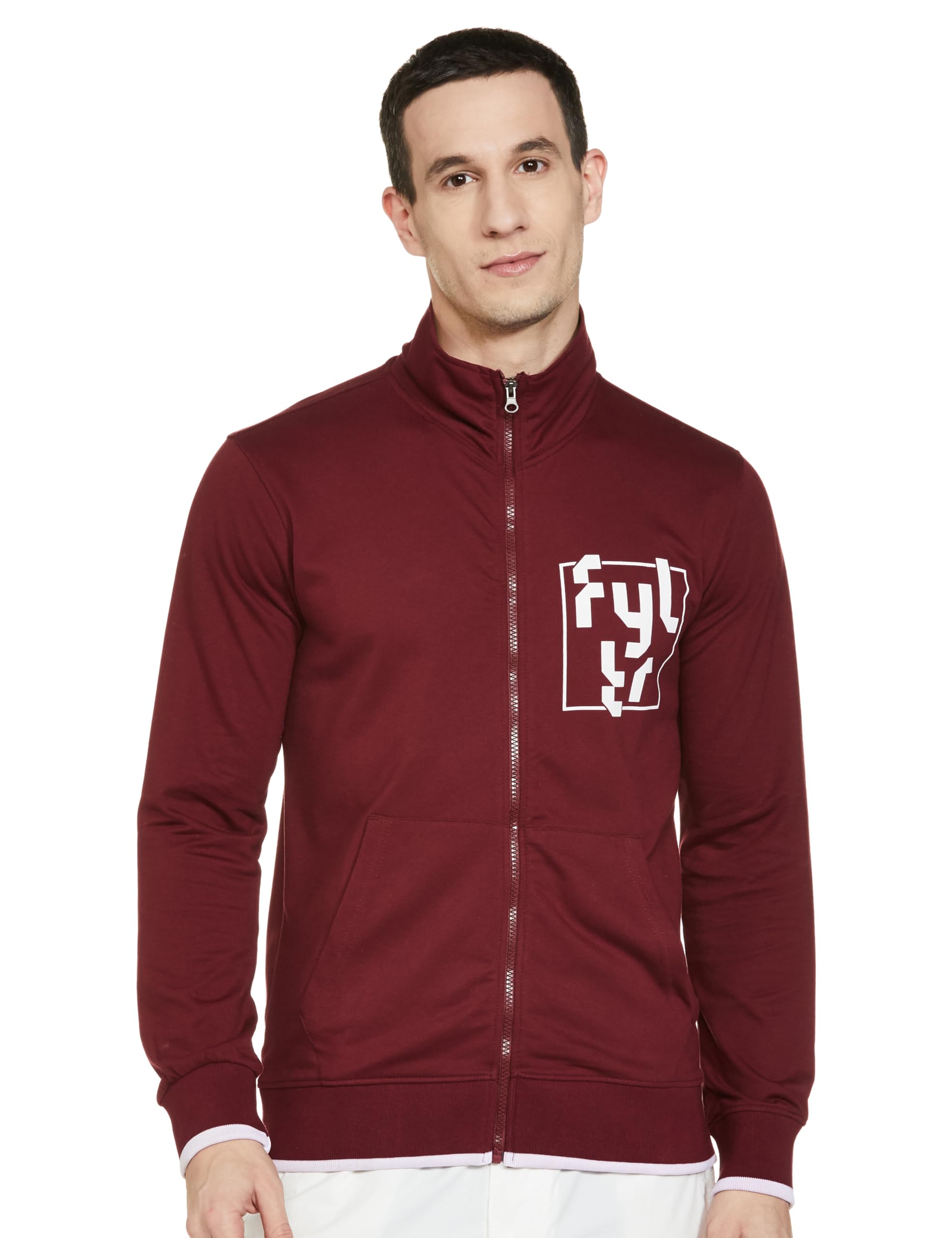 FYLTR Mens Casual Stand Collar Jacket With Rib Details - Full Zipper | Full Sleeve Branding | Casual Winterwear For Men