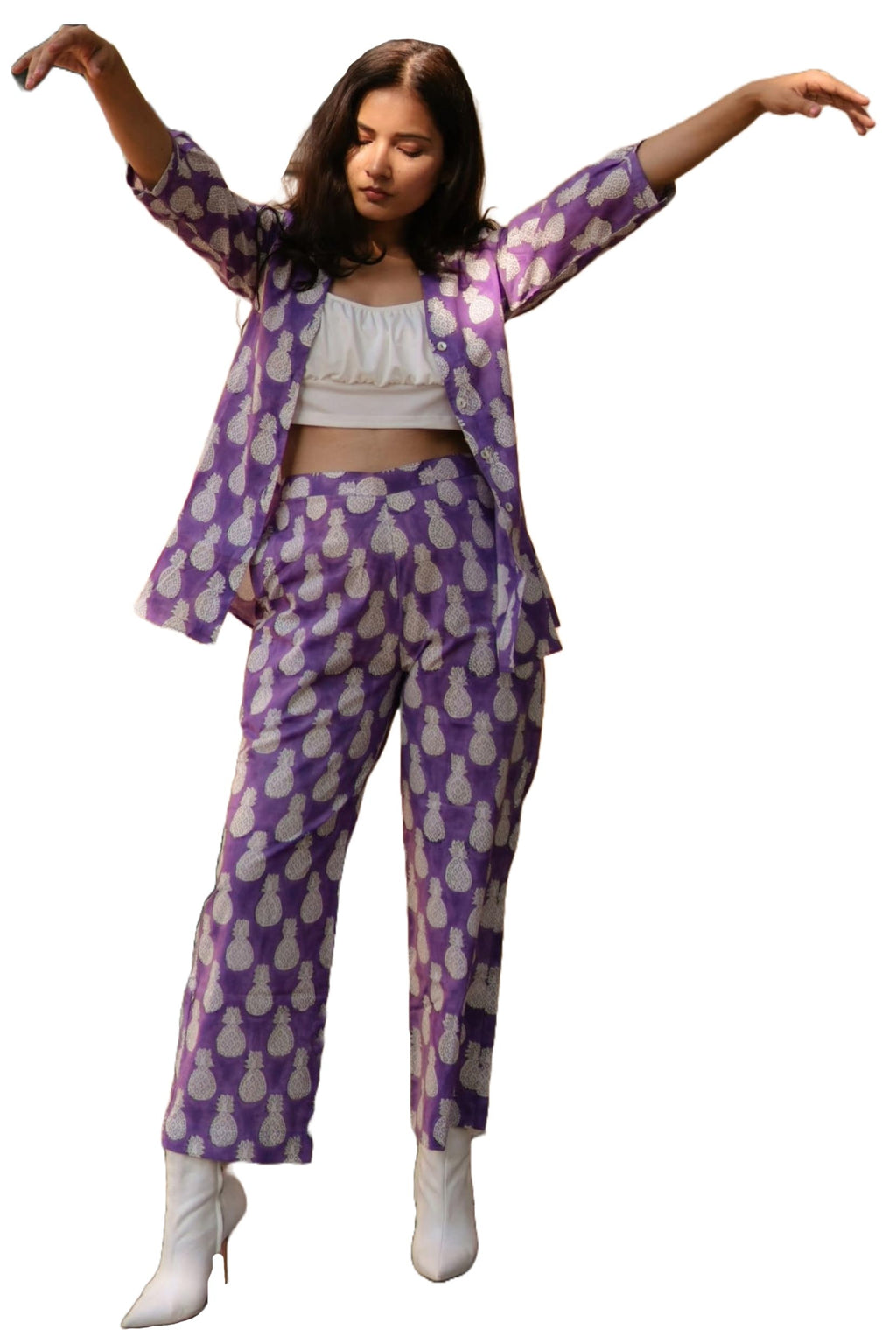 Gosriki WomenS Chanderi Cotton Short Length Printed Co-Ord Set (Cst Purple Co-Ord-Nkl-Gs_Xxl_Purple_Xx-Large)
