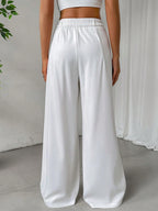Shasmi Women & Girls Solid White Color Loose Fit, Pleated Trousers, Wide Leg Pocket Casual Long Korean Trousers Pant (Pant 146 W